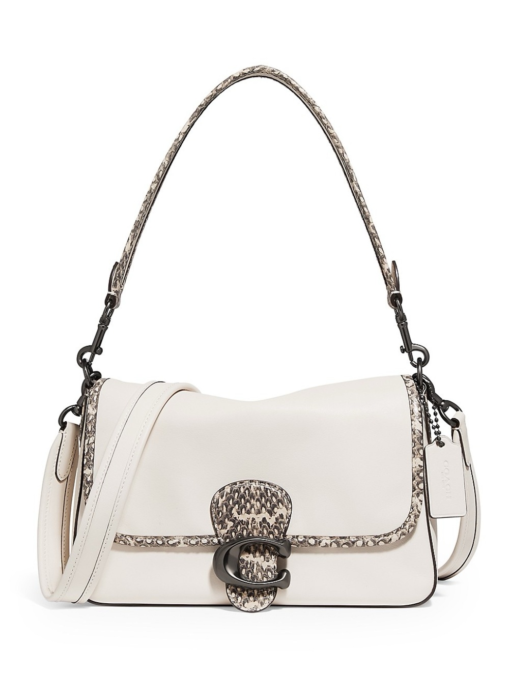 NEW COACH Tabby Handbag — Cream with Snake Print Trim, Gunmetal Hardware